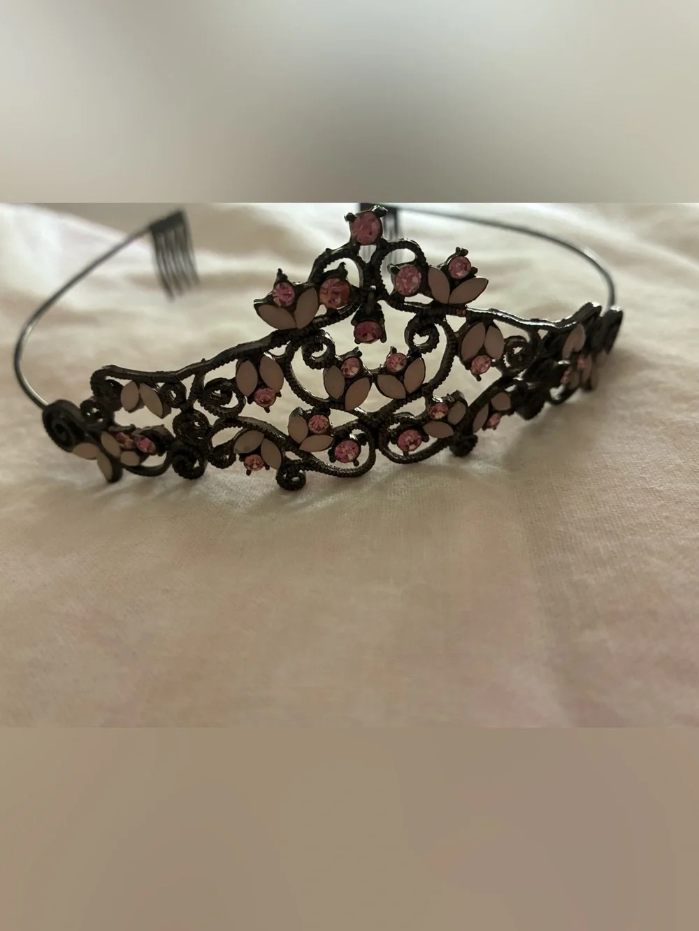 Delicate Pink Crystal Filigree Tiara